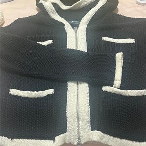 Anthropologie Black and Cream Zip-Up Sweater